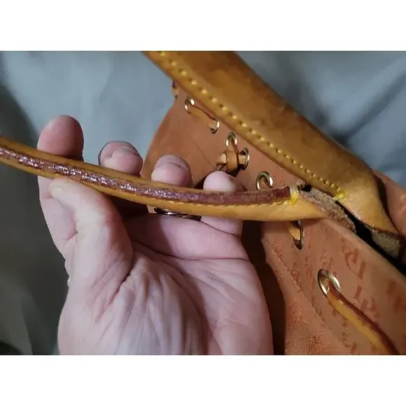 Dooney and Bourke Large Purse Orange Signature DB Canvas Leather Vintage Brown - Picture 8 of 16